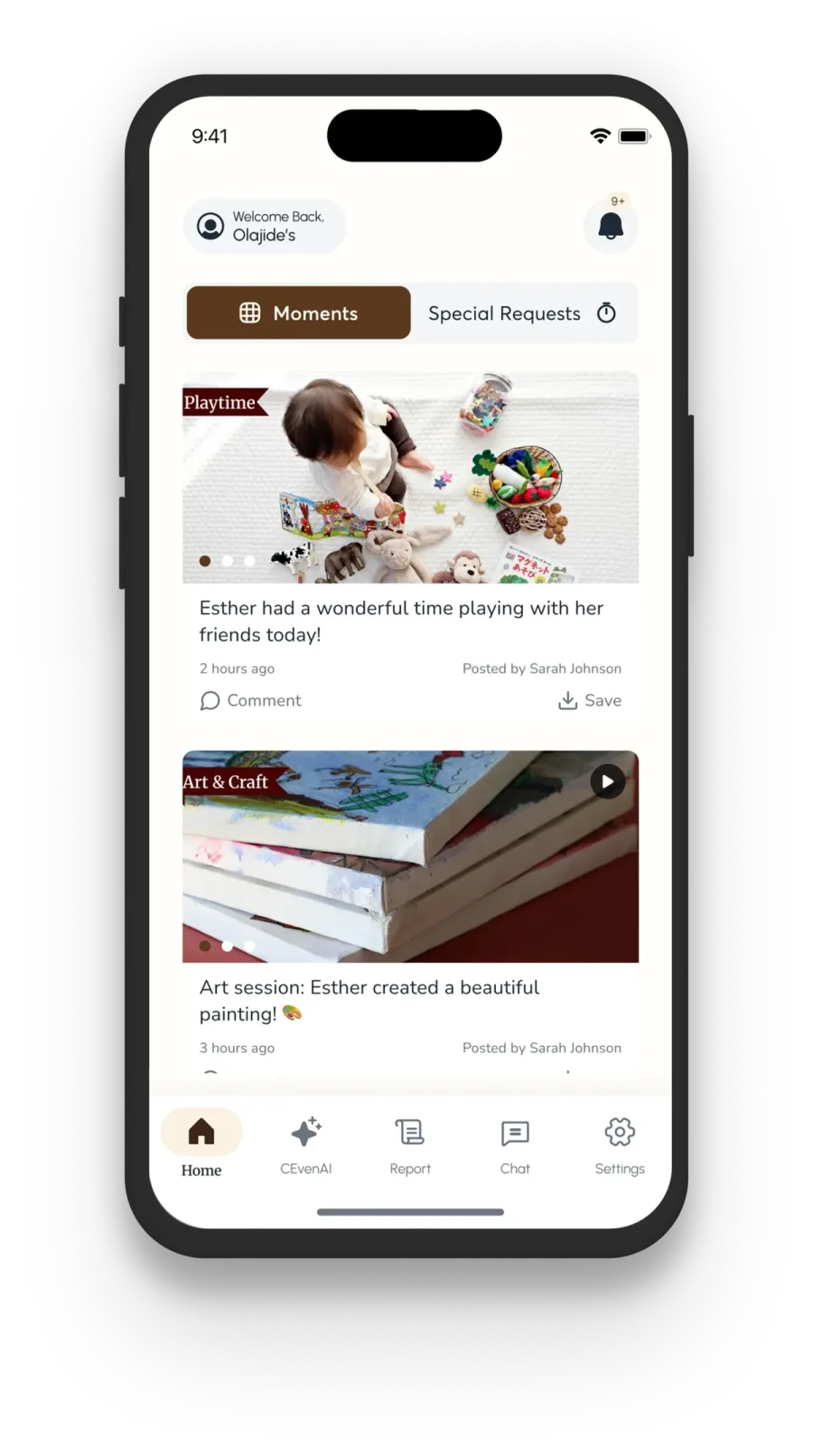 Phone showing CEven app in action